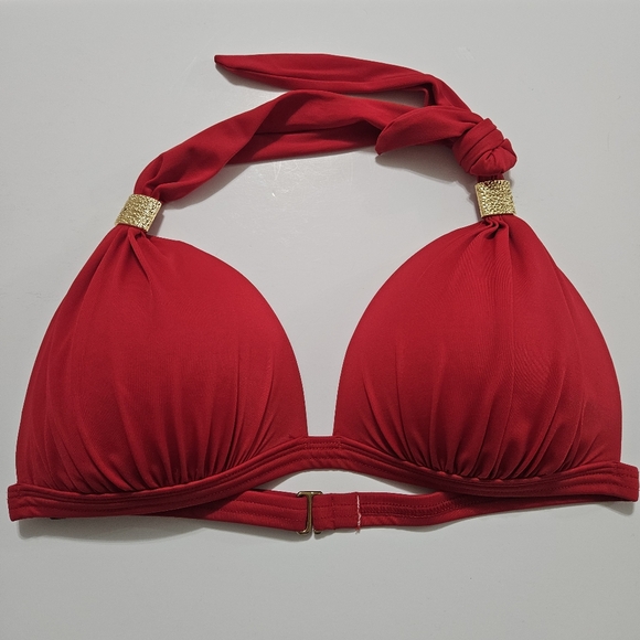 Venus Size DD Red Ruched Bikini Bra Halter Top Swimwear Bathing Suit with Gold B - Picture 14 of 16